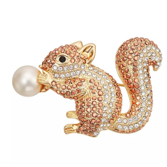 Napier Silver Tone Smulated Crystal & Simulated Pearl Squirrel Pin - Picture 2 of 4